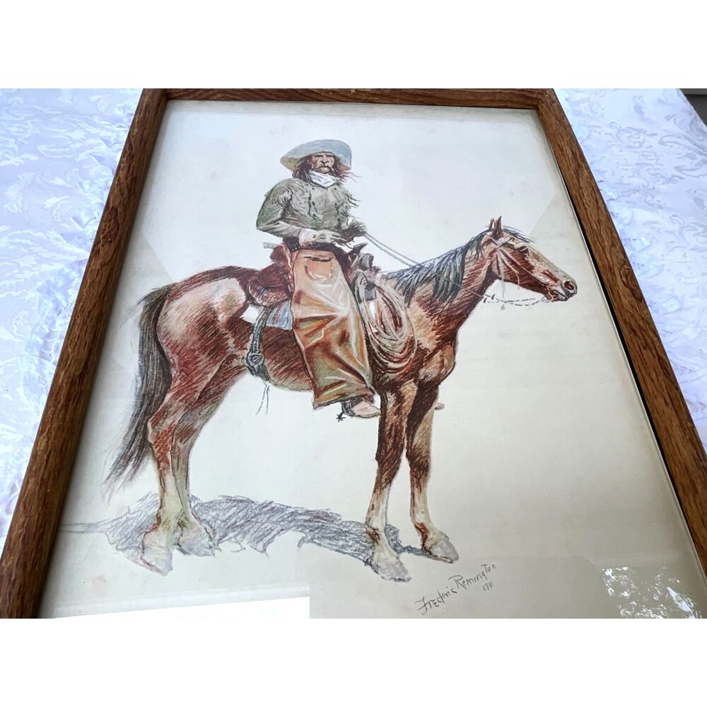 Antique Lithograph Frederic Remington An Arizona Cowboy framed 1 of 6 listed